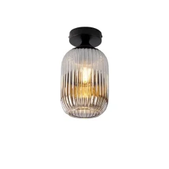 Art deco plafondlamp zwart met smoke glas - Banci