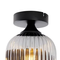 Art deco plafondlamp zwart met smoke glas - Banci