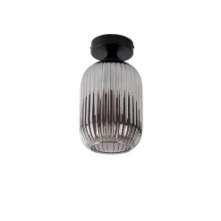 Art deco plafondlamp zwart met smoke glas - Banci