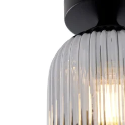 Art deco plafondlamp zwart met smoke glas - Banci