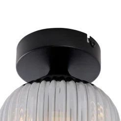 Art deco plafondlamp zwart met smoke glas - Banci