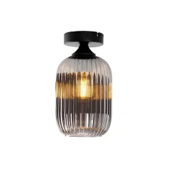 Art deco plafondlamp zwart met smoke glas - Banci