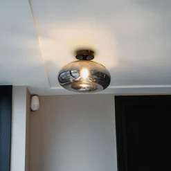 Art Deco plafondlamp zwart met smoke glas - Busa