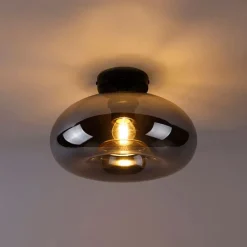 Art Deco plafondlamp zwart met smoke glas - Busa