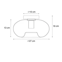 Art Deco plafondlamp zwart met smoke glas - Ayesha