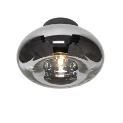 Art Deco plafondlamp zwart met smoke glas - Ayesha