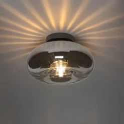 Art Deco plafondlamp zwart met smoke glas - Ayesha