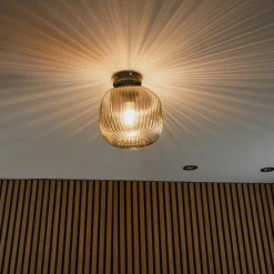 Art deco plafondlamp zwart met smoke glas - Karel