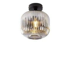 Art deco plafondlamp zwart met smoke glas - Karel