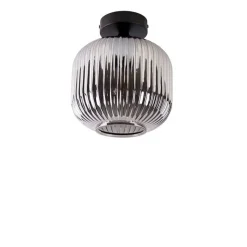 Art deco plafondlamp zwart met smoke glas - Karel