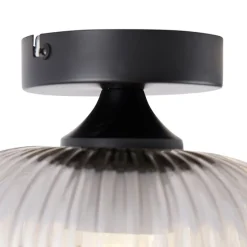 Art deco plafondlamp zwart met smoke glas - Karel
