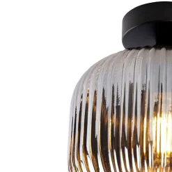 Art deco plafondlamp zwart met smoke glas - Karel