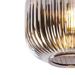 Art deco plafondlamp zwart met smoke glas - Karel