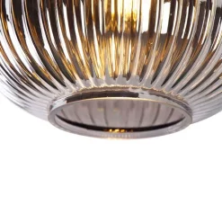 Art deco plafondlamp zwart met smoke glas - Karel