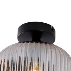 Art deco plafondlamp zwart met smoke glas - Karel