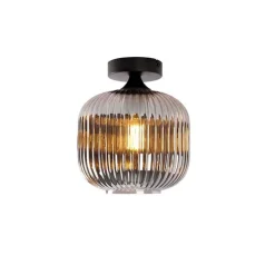 Art deco plafondlamp zwart met smoke glas - Karel