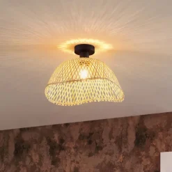 Art Deco plafondlamp zwart met naturel bamboe 40cm - Alka