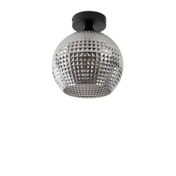 Art Deco plafondlamp zwart met smoke glas - Sphere