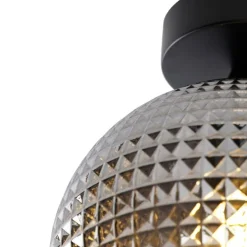 Art Deco plafondlamp zwart met smoke glas - Sphere