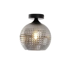 Art Deco plafondlamp zwart met smoke glas - Sphere