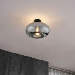 Art Deco plafondlamp zwart met smoke glas 40cm - Busa