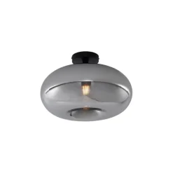 Art Deco plafondlamp zwart met smoke glas 40cm - Busa