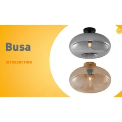 Art Deco plafondlamp zwart met smoke glas 40cm - Busa