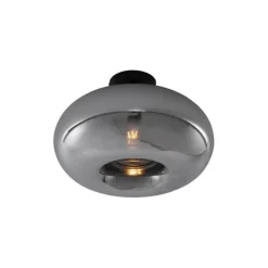 Art Deco plafondlamp zwart met smoke glas 40cm - Busa