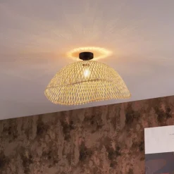 Art Deco plafondlamp zwart met naturel bamboe 60cm - Alka