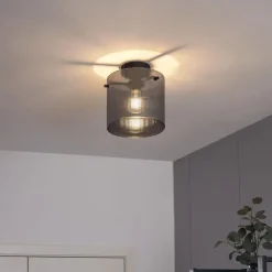 Art Deco plafondlamp zwart met smoke glas - Laura