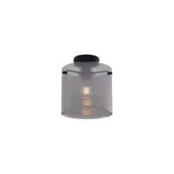 Art Deco plafondlamp zwart met smoke glas - Laura