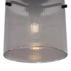 Art Deco plafondlamp zwart met smoke glas - Laura