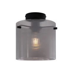 Art Deco plafondlamp zwart met smoke glas - Laura
