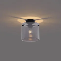 Art Deco plafondlamp zwart met smoke glas - Laura