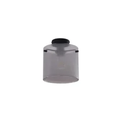 Art Deco plafondlamp zwart met smoke glas - Laura