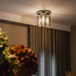 Art Deco plafondlamp zwart met smoke glas 3-lichts - Laura