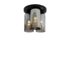 Art Deco plafondlamp zwart met smoke glas 3-lichts - Laura
