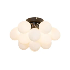Art deco plafondlamp zwart met opaal glas 3-lichts - Uvas