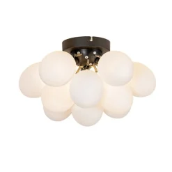Art deco plafondlamp zwart met opaal glas 3-lichts - Uvas