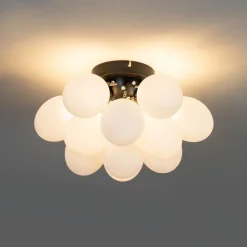 Art deco plafondlamp zwart met opaal glas 3-lichts - Uvas