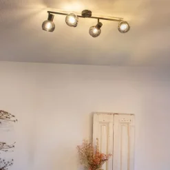 Art Deco plafondlamp zwart met smoke glas 4-lichts - Vidro