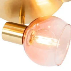 Art Deco plafondspot goud met roze glas 3-lichts - Vidro