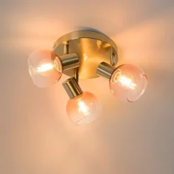 Art Deco plafondspot goud met roze glas 3-lichts - Vidro