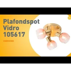 Art Deco plafondspot goud met roze glas 3-lichts - Vidro
