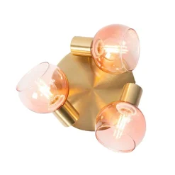 Art Deco plafondspot goud met roze glas 3-lichts - Vidro