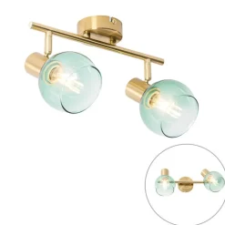 Art Deco spot goud met groen glas 2-lichts - Vidro