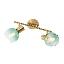 Art Deco spot goud met groen glas 2-lichts - Vidro