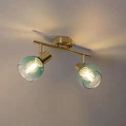 Art Deco spot goud met groen glas 2-lichts - Vidro