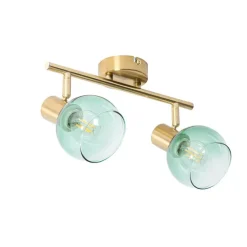 Art Deco spot goud met groen glas 2-lichts - Vidro