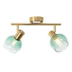 Art Deco spot goud met groen glas 2-lichts - Vidro